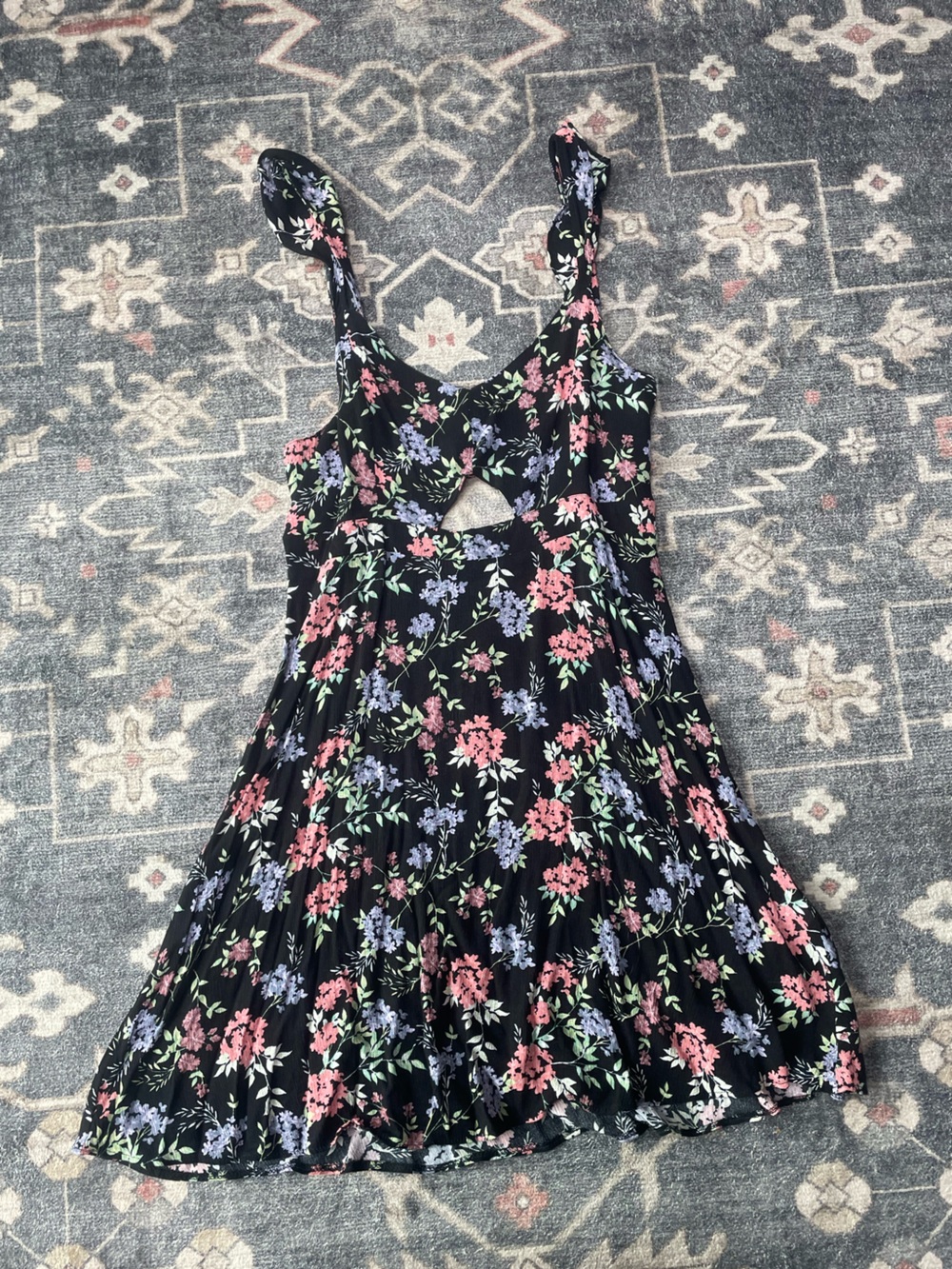 Black Floral Dress with Pink & Lavender Blooms